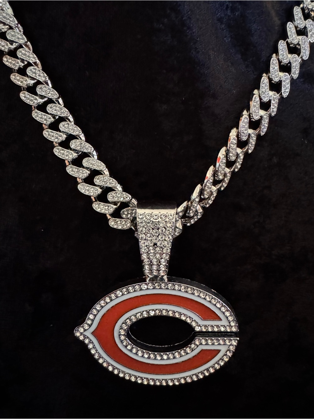 NFL Chicago Bears Pendant with 20” Crystal Chain Unisex Football Jewelry